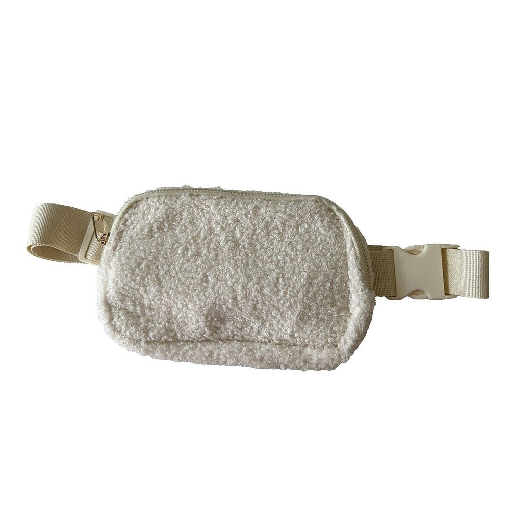 Beige Fleece Mini Fanny Pack for Women and Men Crossbody Belt Bag Gift